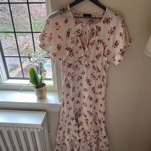 Modest Pink Floral Print Dress, women’s small